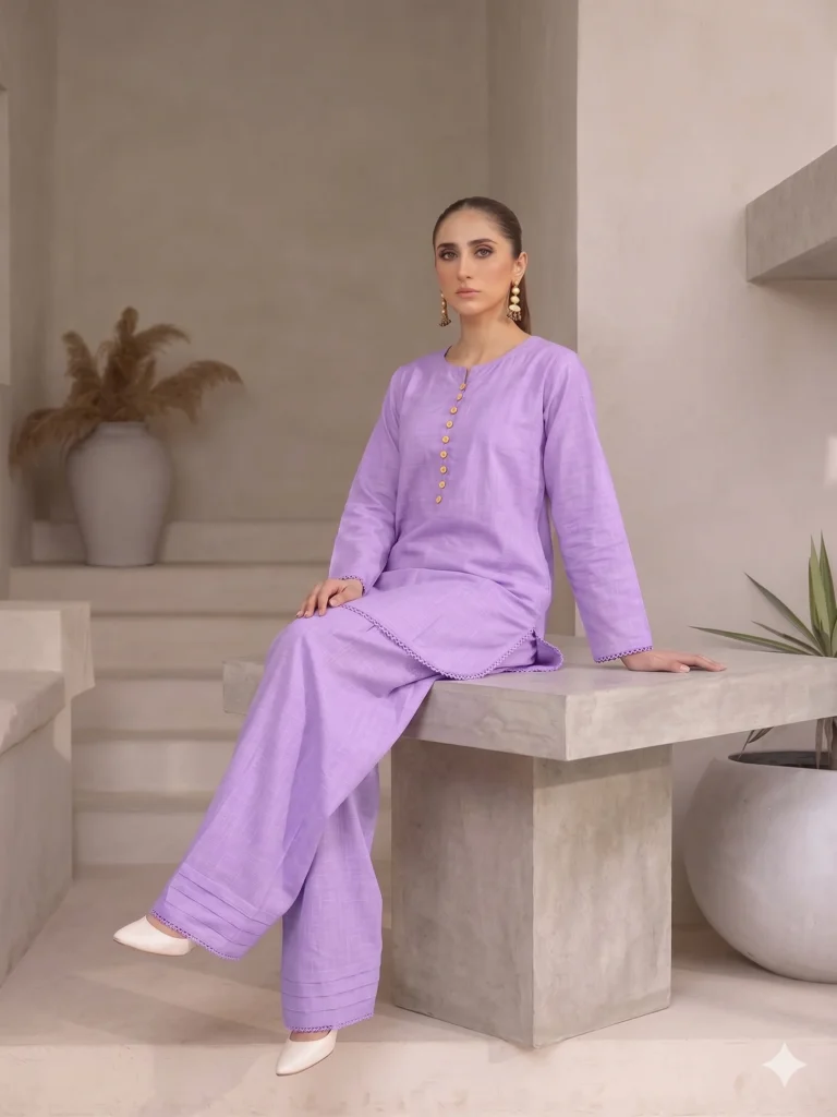FARSHI SHALWAR SOLID LAWN SLUB TWO PEICE (STITCHED)