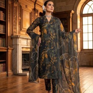 Premium Mustard Floral All-Over Digital Printed Lawn - 3 Piece Unstitched Suit
