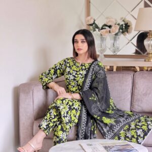 Premium Mustard Floral All-Over Digital Printed Lawn - 3 Piece Unstitched Suit