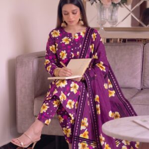 Premium Mustard Floral All-Over Digital Printed Lawn - 3 Piece Unstitched Suit