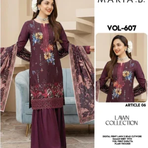 DOWN EMBROIDERY LUXURY LAWN 3PEICE UNSTITCH